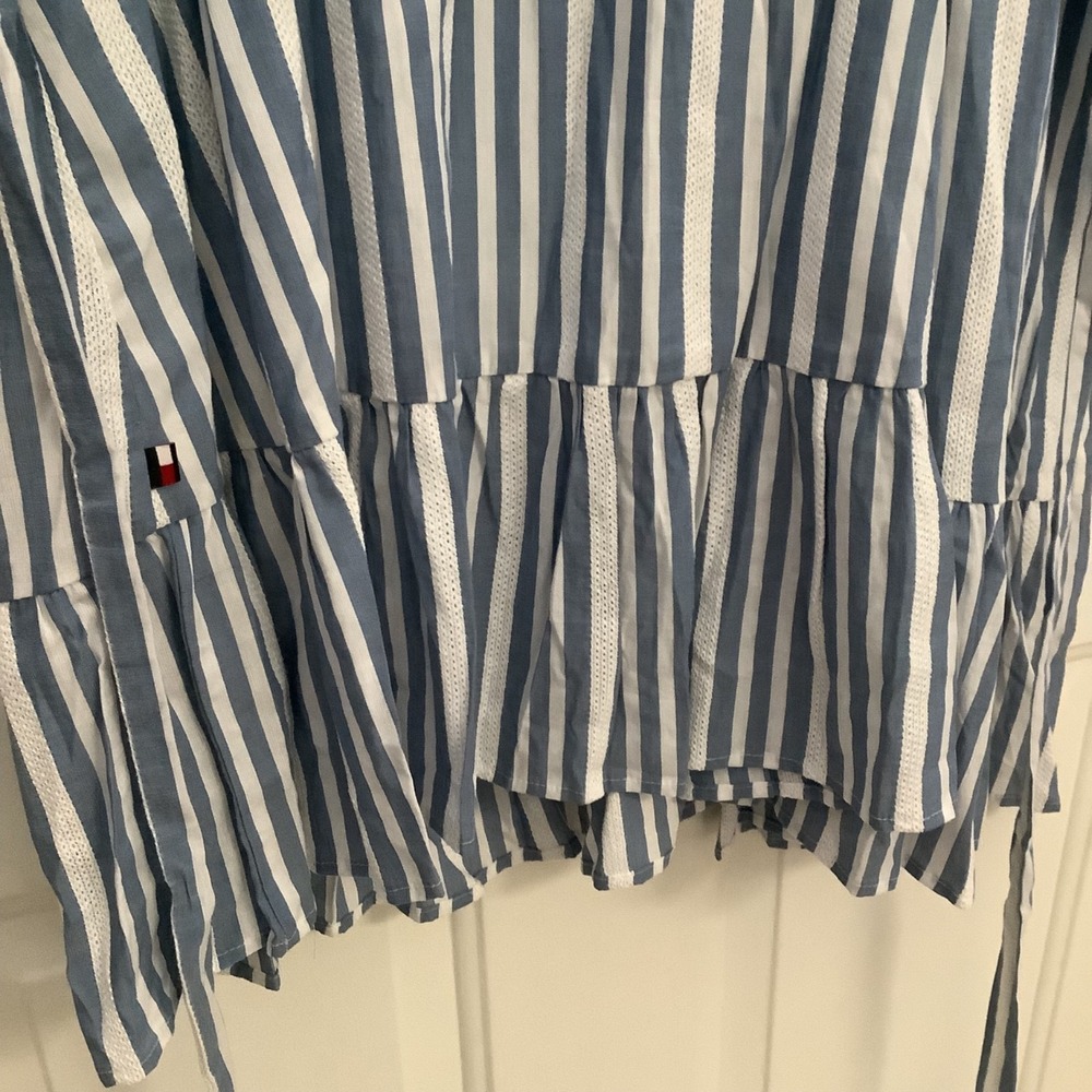 Tommy Hilfiger Women Blue Striped V-Neck Wrap Dress‎ Large - Picture 7 of 12